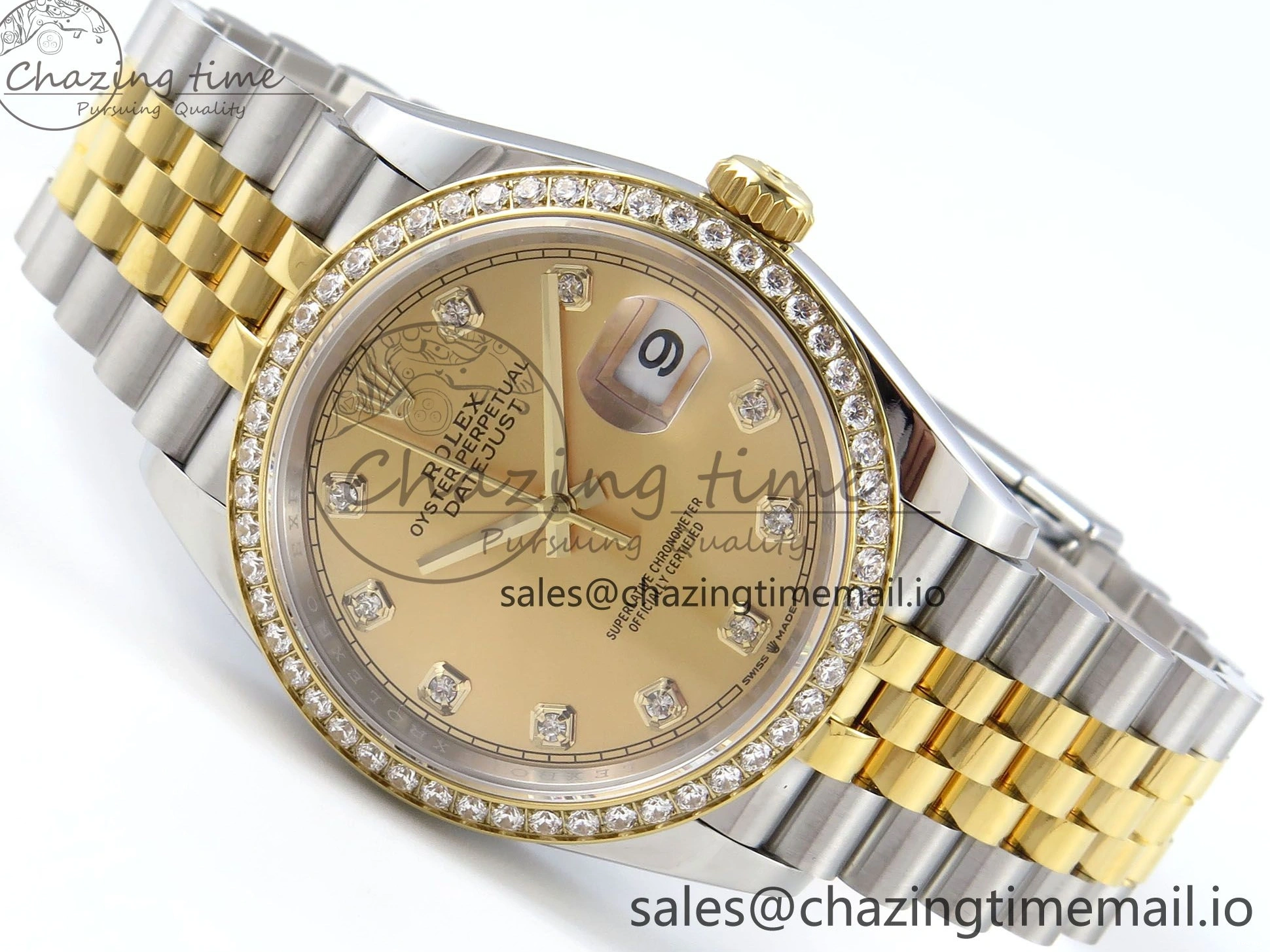MiroTime 1223 Attractive DateJust 36 126283RBR EWEF Best Edition YG Diamonds Dial on SS YG Jubilee Bracelet A 635